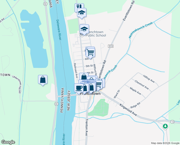 map of restaurants, bars, coffee shops, grocery stores, and more near 24 5th Street in Frenchtown