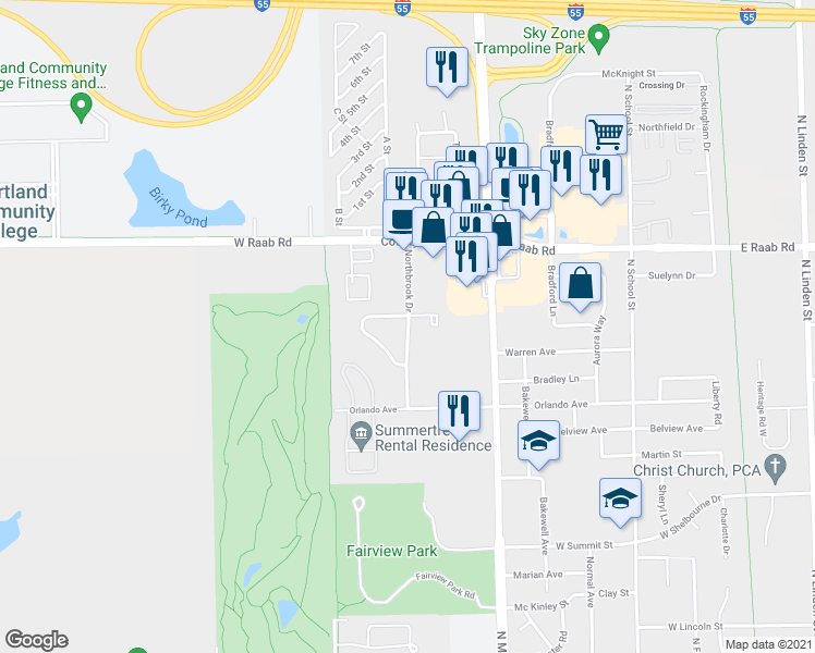 map of restaurants, bars, coffee shops, grocery stores, and more near 702 North Golfcrest Road in Normal