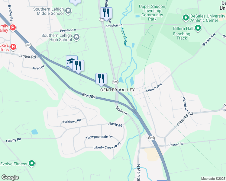 map of restaurants, bars, coffee shops, grocery stores, and more near 6112 Main Street in Lehigh County