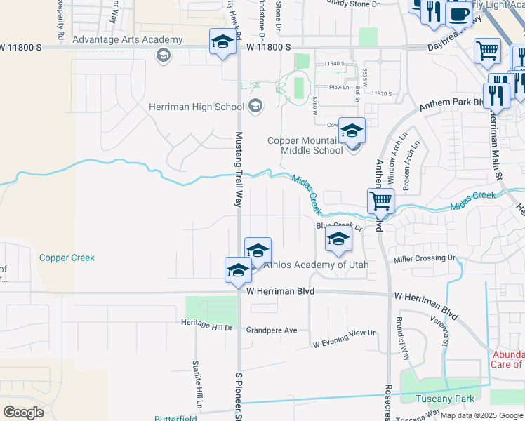 map of restaurants, bars, coffee shops, grocery stores, and more near 12212 Juniper Flat Cove in Herriman