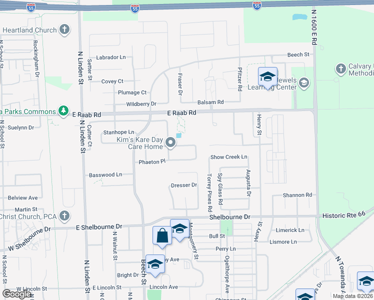 map of restaurants, bars, coffee shops, grocery stores, and more near 812 Landau Lane in Normal
