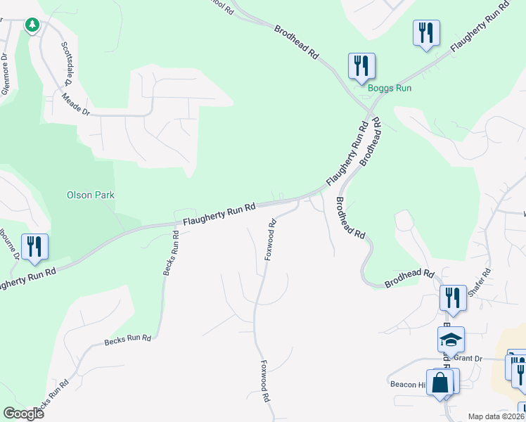 map of restaurants, bars, coffee shops, grocery stores, and more near 357 Flaugherty Run Road in Coraopolis