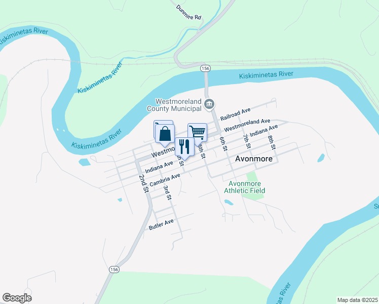 map of restaurants, bars, coffee shops, grocery stores, and more near 422 Westmoreland Avenue in Avonmore