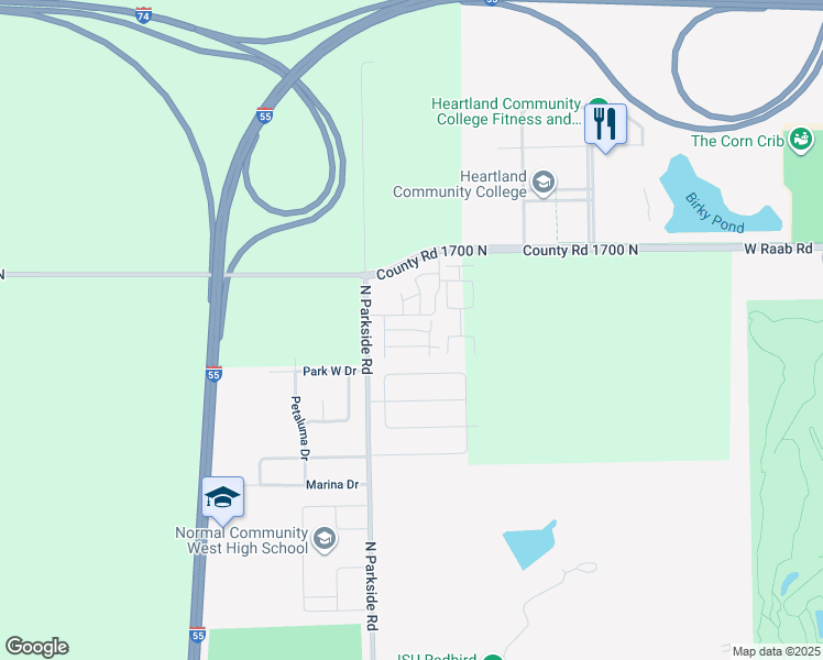 map of restaurants, bars, coffee shops, grocery stores, and more near Putnam Avenue in Normal