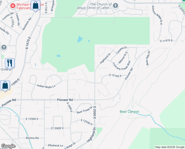 map of restaurants, bars, coffee shops, grocery stores, and more near 2026 Tivoli Hills Drive in Draper
