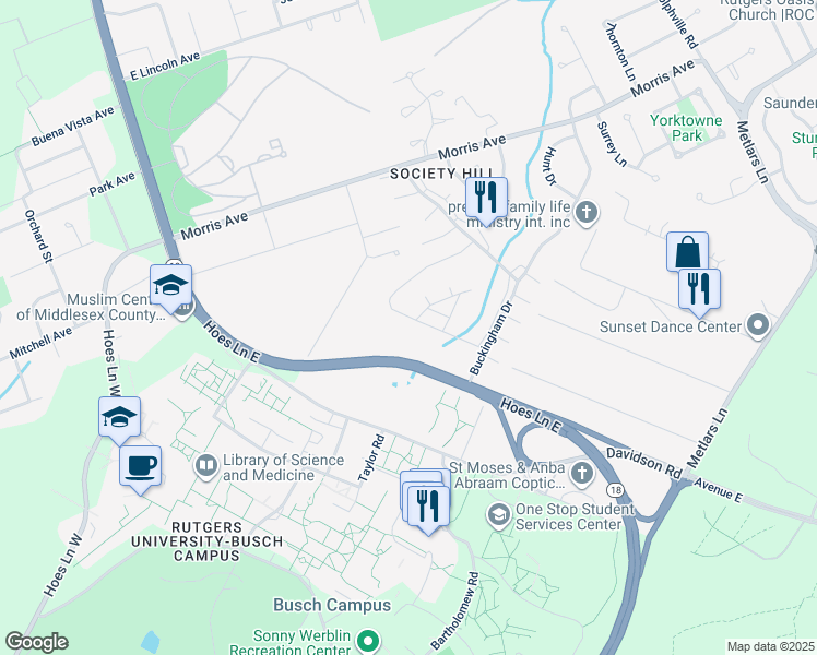 map of restaurants, bars, coffee shops, grocery stores, and more near 324 Hampshire Court in Piscataway