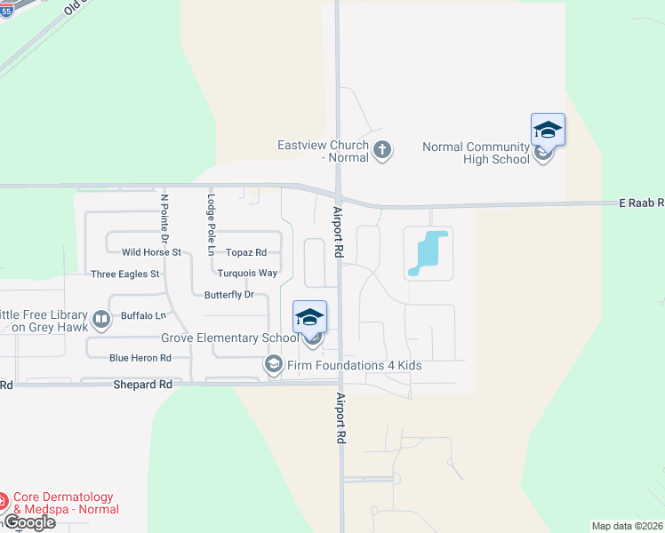 map of restaurants, bars, coffee shops, grocery stores, and more near 1227 Cake Bread Road in Normal