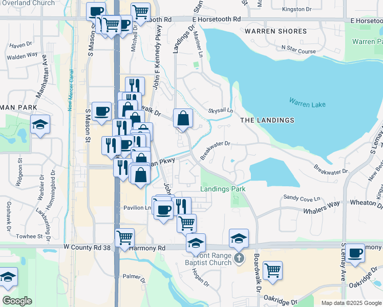 map of restaurants, bars, coffee shops, grocery stores, and more near in Fort Collins