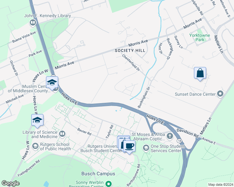 map of restaurants, bars, coffee shops, grocery stores, and more near 324 Hampshire Court in Piscataway