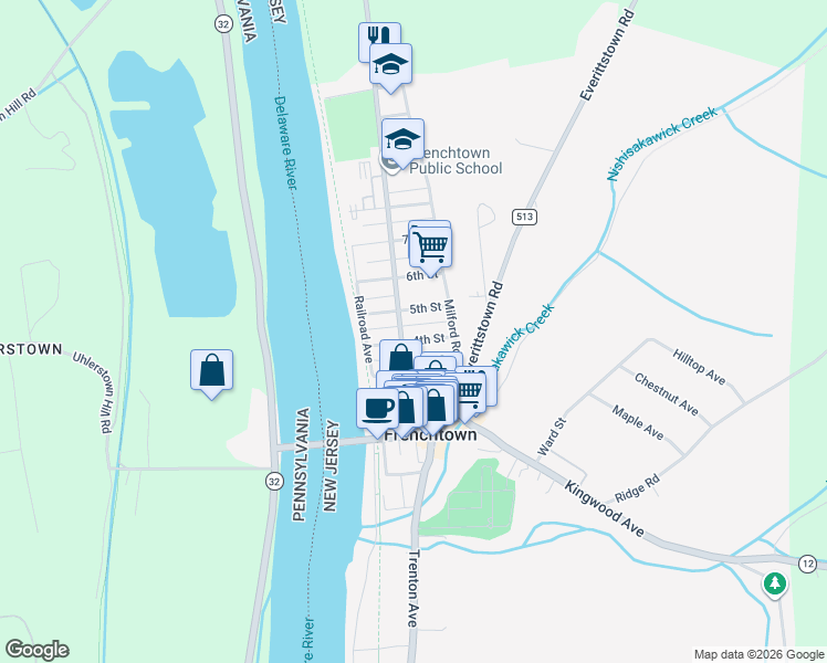 map of restaurants, bars, coffee shops, grocery stores, and more near 24 5th Street in Frenchtown