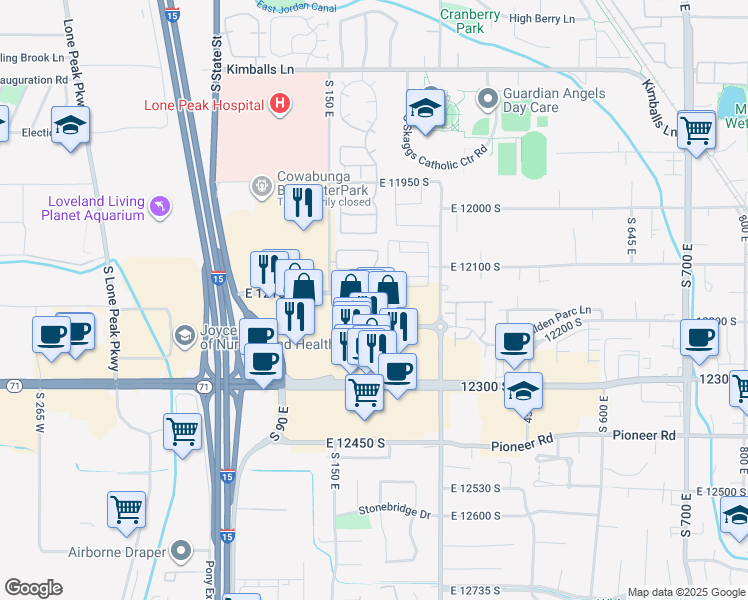 map of restaurants, bars, coffee shops, grocery stores, and more near 208 Spencer Peak Way in Draper