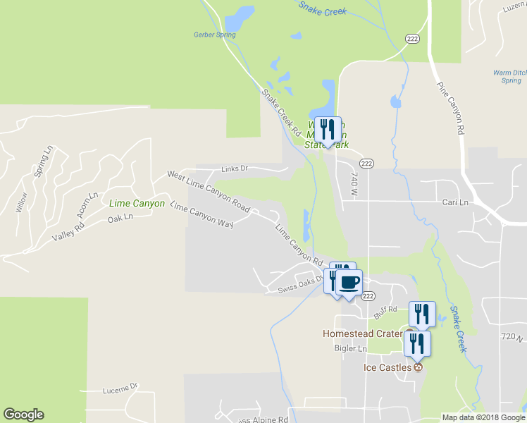 map of restaurants, bars, coffee shops, grocery stores, and more near 1052 Lime Canyon Road in Midway