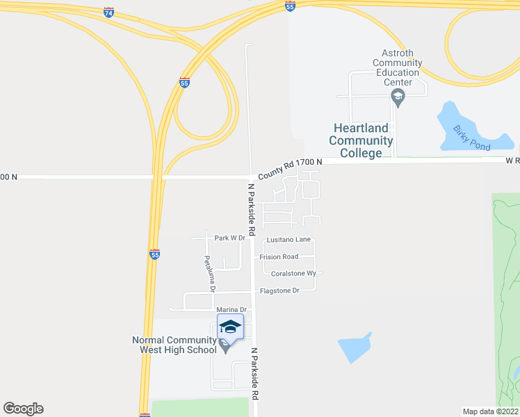 map of restaurants, bars, coffee shops, grocery stores, and more near 1711 Putnam Avenue in Normal