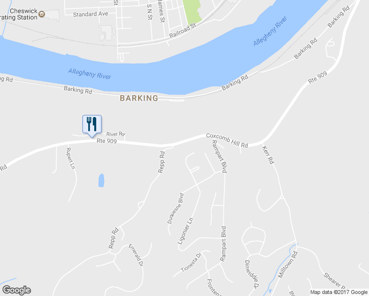 map of restaurants, bars, coffee shops, grocery stores, and more near 247 Coxcomb Hill Road in New Kensington