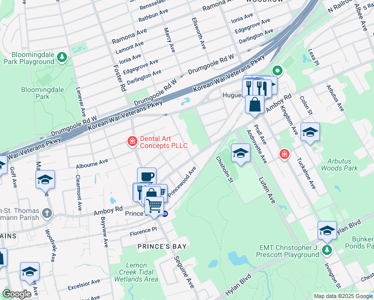 map of restaurants, bars, coffee shops, grocery stores, and more near 451-455 Vernon Avenue in Staten Island