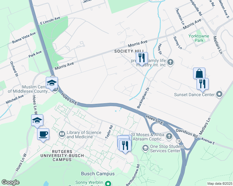 map of restaurants, bars, coffee shops, grocery stores, and more near 324 Hampshire Court in Piscataway