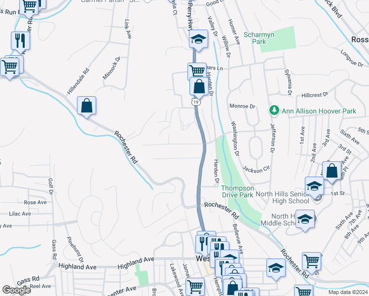 map of restaurants, bars, coffee shops, grocery stores, and more near 12 Perry Lane in Pittsburgh