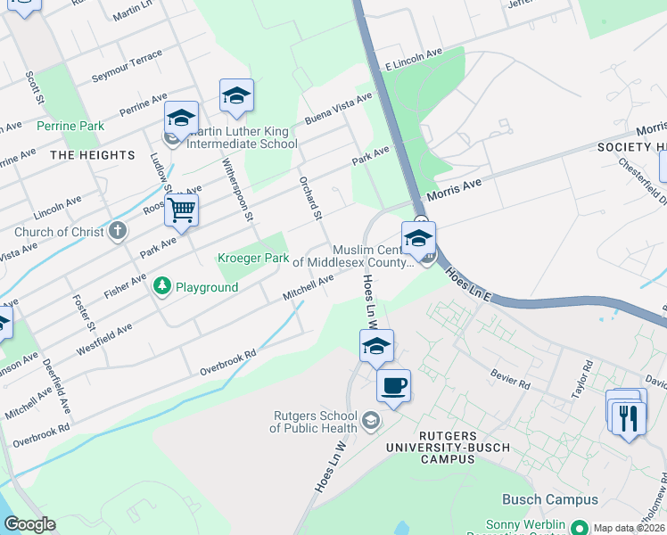 map of restaurants, bars, coffee shops, grocery stores, and more near 10 Edmond Court in Piscataway