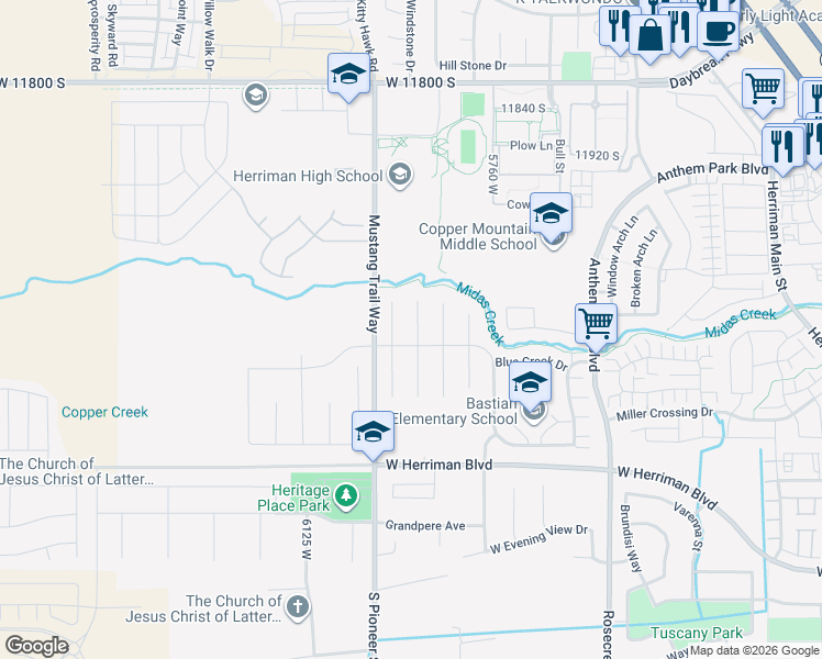 map of restaurants, bars, coffee shops, grocery stores, and more near 12198 Juniper Flat Cove in Herriman