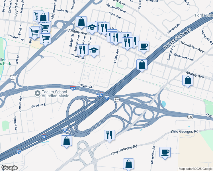 map of restaurants, bars, coffee shops, grocery stores, and more near 4 Plymouth Place in Edison
