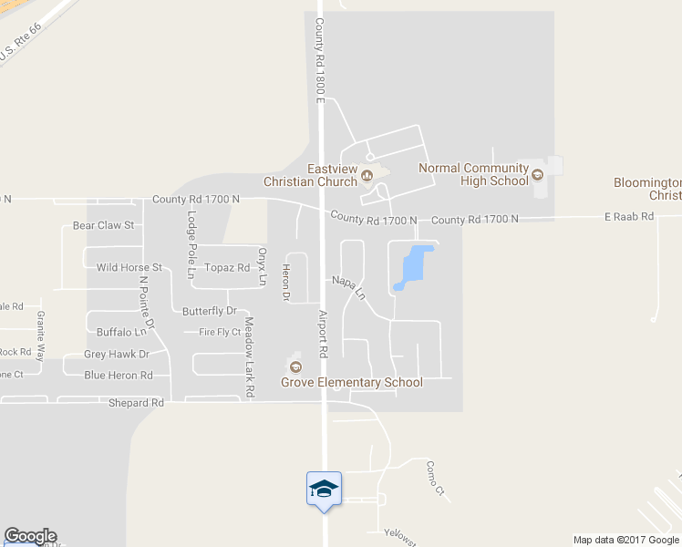 map of restaurants, bars, coffee shops, grocery stores, and more near 1227 Cake Bread Road in Normal