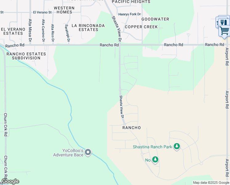 map of restaurants, bars, coffee shops, grocery stores, and more near 2873 Rancho Road in Redding
