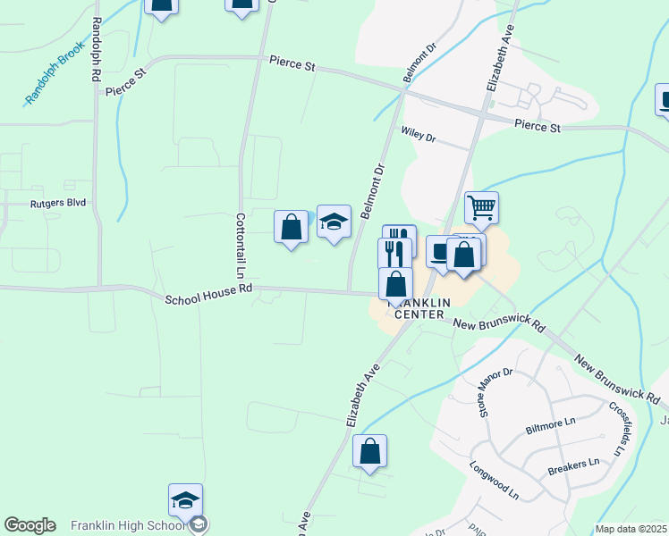 map of restaurants, bars, coffee shops, grocery stores, and more near 17 School House Road in Franklin Township