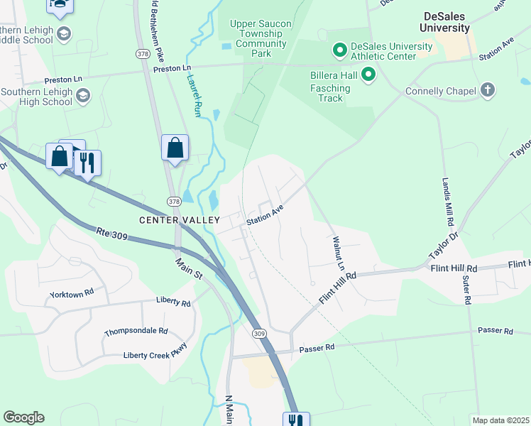 map of restaurants, bars, coffee shops, grocery stores, and more near 3557 Station Avenue in Lehigh County