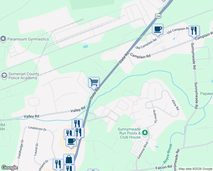 map of restaurants, bars, coffee shops, grocery stores, and more near 211 U.S. 206 in Hillsborough Township