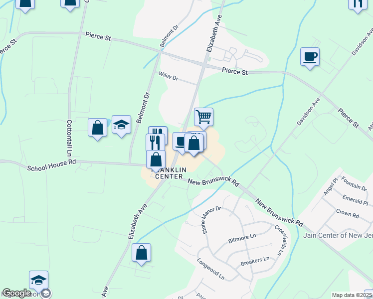map of restaurants, bars, coffee shops, grocery stores, and more near 439 Elizabeth Avenue in Franklin Township