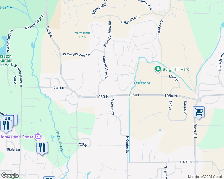 map of restaurants, bars, coffee shops, grocery stores, and more near 1097 Matterhorn Court in Midway