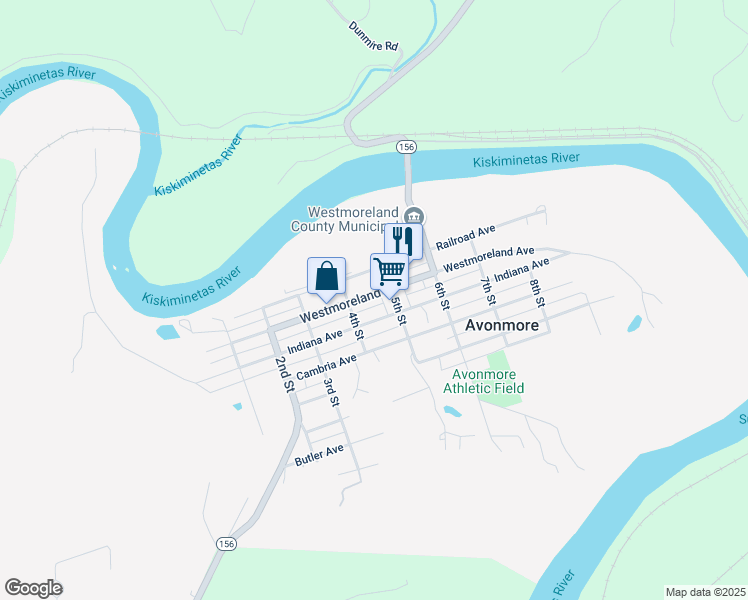 map of restaurants, bars, coffee shops, grocery stores, and more near 422 Westmoreland Avenue in Avonmore