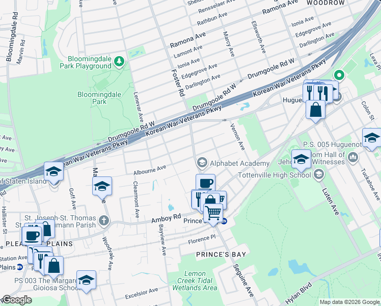 map of restaurants, bars, coffee shops, grocery stores, and more near 336 Ashland Avenue in Staten Island