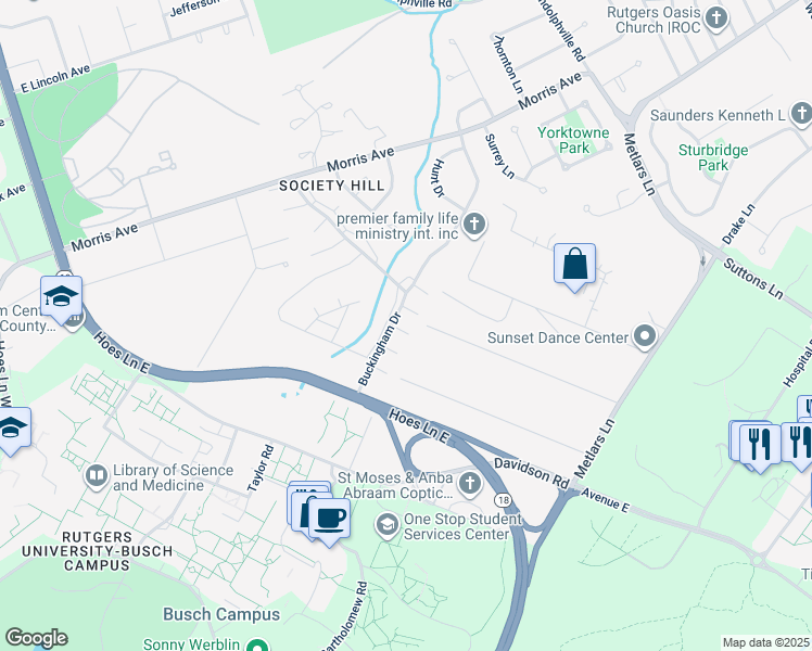 map of restaurants, bars, coffee shops, grocery stores, and more near 469 Harwick Court in Piscataway