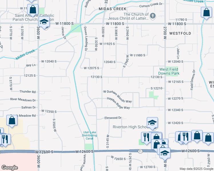 map of restaurants, bars, coffee shops, grocery stores, and more near 12196 South 3150 West in Riverton