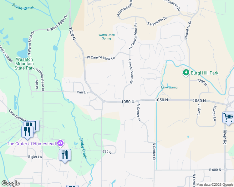 map of restaurants, bars, coffee shops, grocery stores, and more near 1104 Springer View Drive in Midway