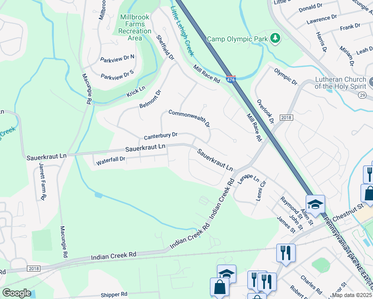 map of restaurants, bars, coffee shops, grocery stores, and more near 3334 Coventry Drive in Macungie