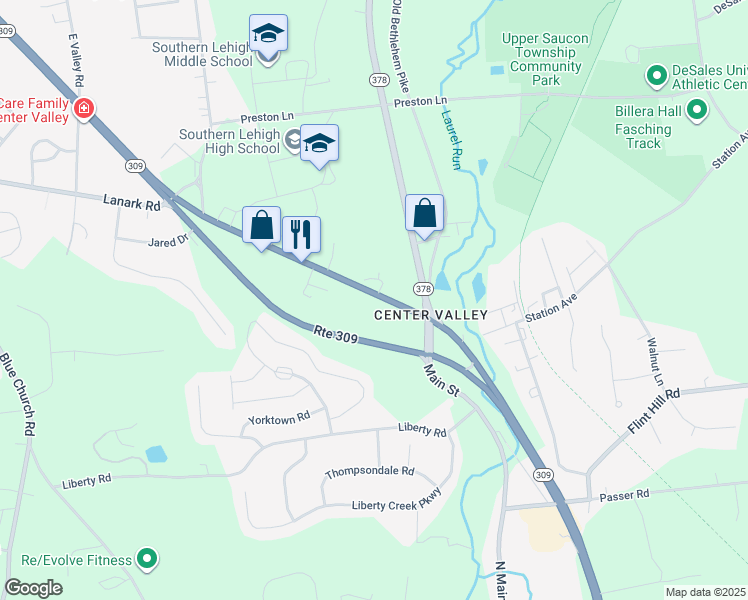 map of restaurants, bars, coffee shops, grocery stores, and more near 6024 Main Street in Lehigh County