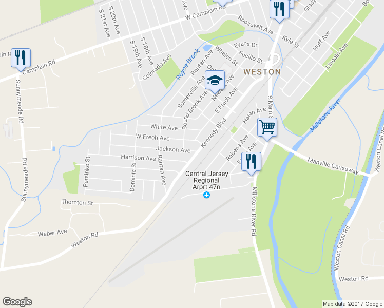 map of restaurants, bars, coffee shops, grocery stores, and more near 201 Jackson Avenue in Manville