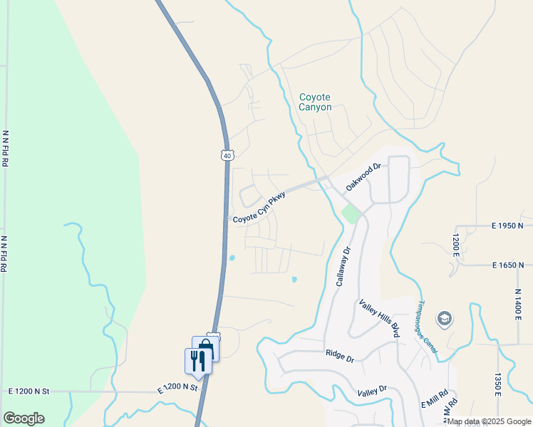 map of restaurants, bars, coffee shops, grocery stores, and more near Coyote Lane in Heber City