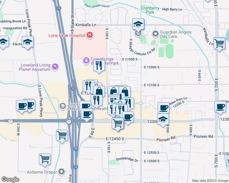 map of restaurants, bars, coffee shops, grocery stores, and more near 191 Spencer Peak Way in Draper