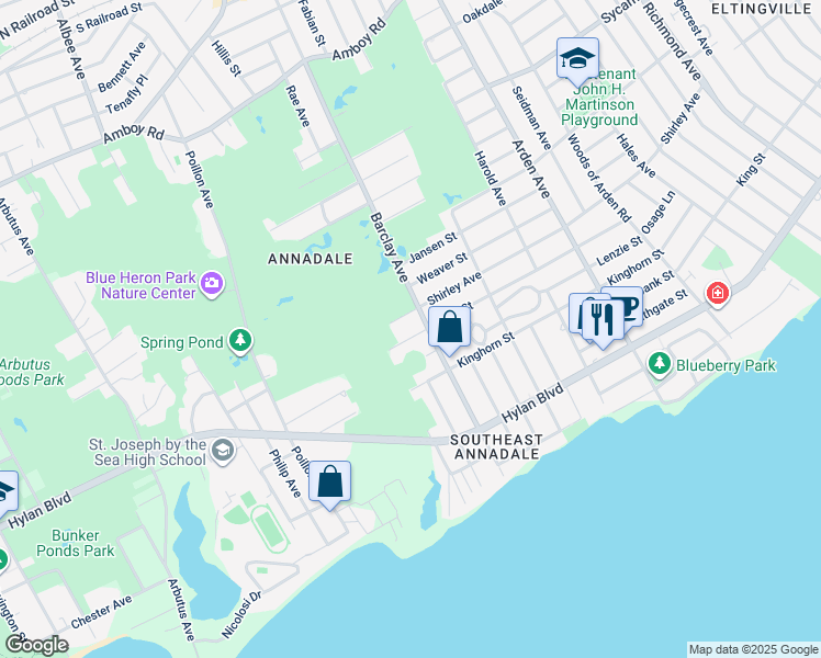 map of restaurants, bars, coffee shops, grocery stores, and more near 446 Shirley Avenue in Staten Island