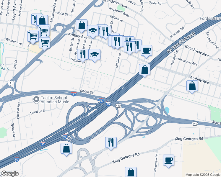 map of restaurants, bars, coffee shops, grocery stores, and more near 4 Plymouth Place in Edison