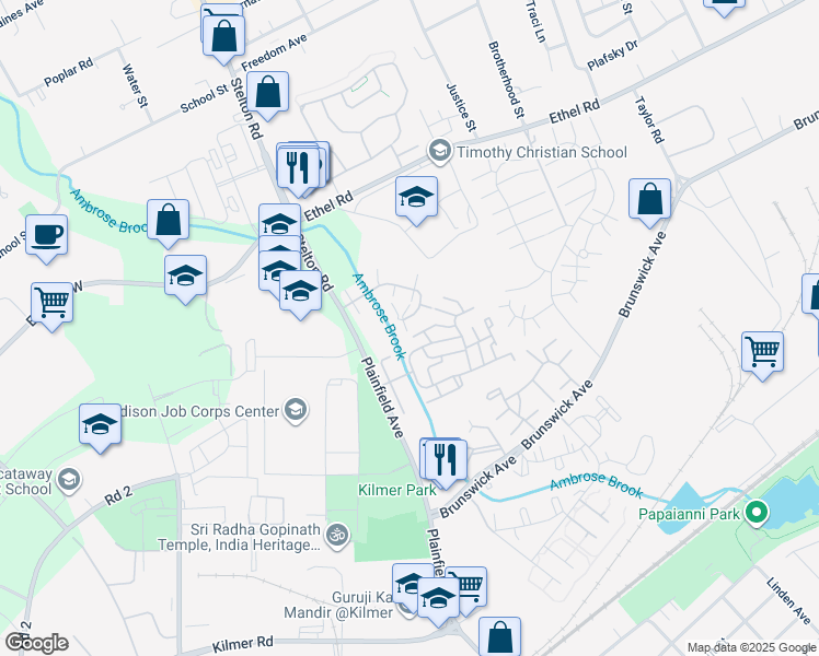 map of restaurants, bars, coffee shops, grocery stores, and more near 1806 Amanda Court in Piscataway