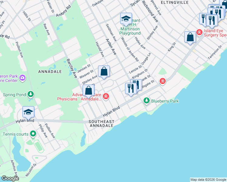 map of restaurants, bars, coffee shops, grocery stores, and more near 214 Kinghorn Street in Staten Island