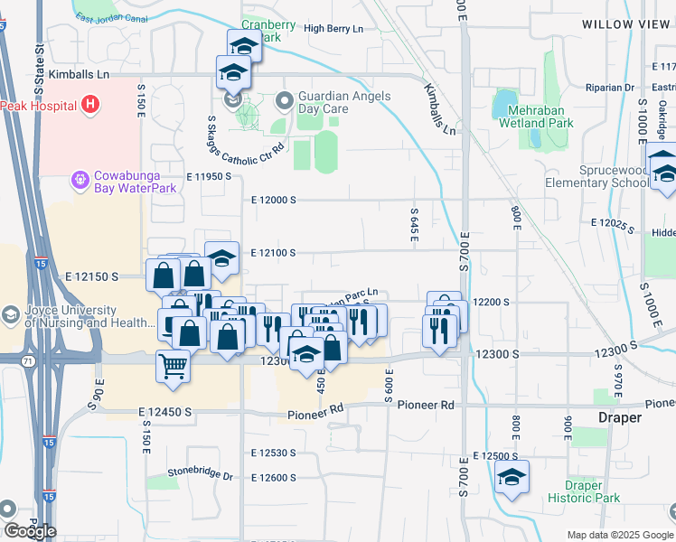 map of restaurants, bars, coffee shops, grocery stores, and more near 488 East 12100 South in Draper