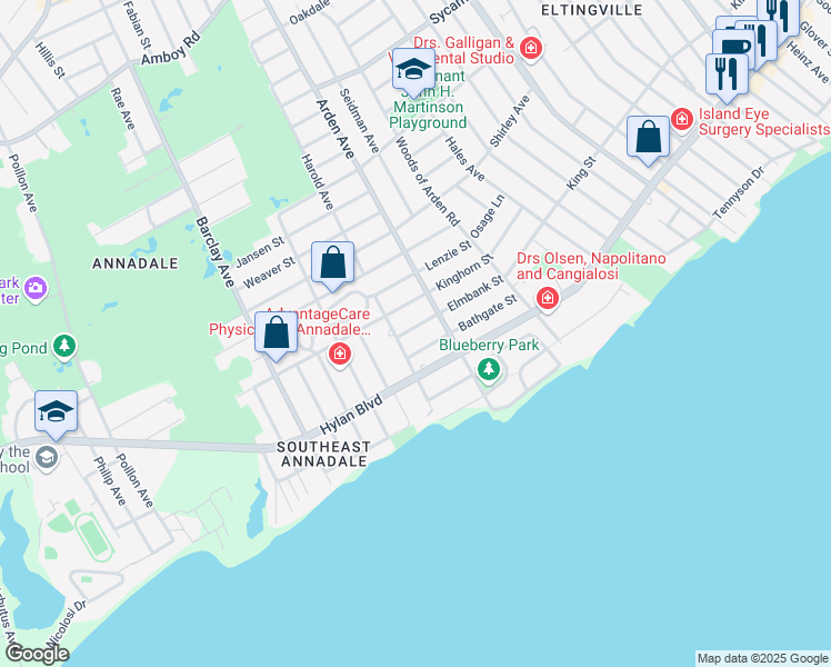 map of restaurants, bars, coffee shops, grocery stores, and more near 112 Elmbank Street in Staten Island