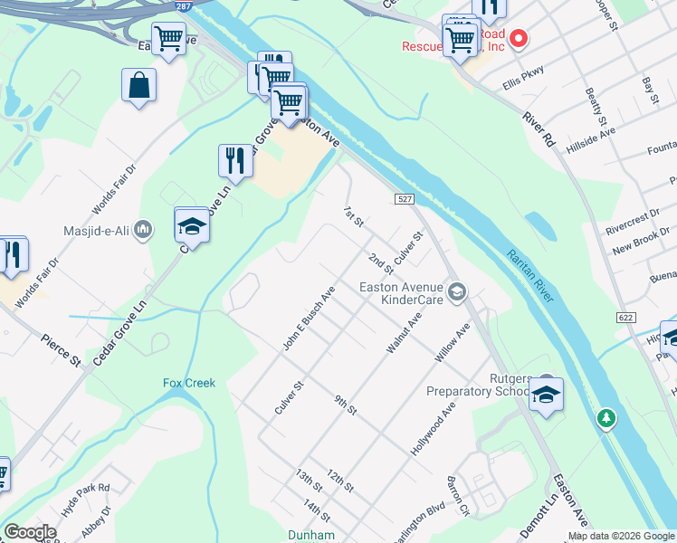 map of restaurants, bars, coffee shops, grocery stores, and more near 49 John E Busch Avenue in Franklin Township