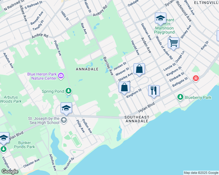 map of restaurants, bars, coffee shops, grocery stores, and more near 446 Shirley Avenue in Staten Island