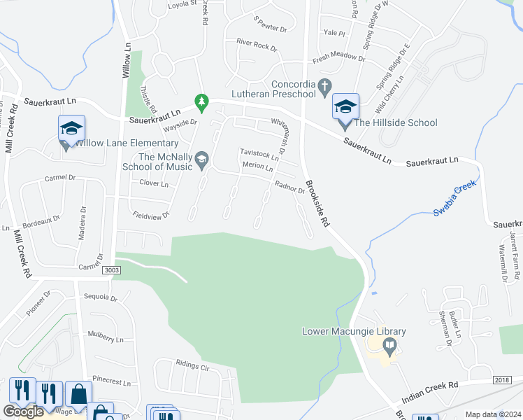 map of restaurants, bars, coffee shops, grocery stores, and more near 2842 Whitemarsh Place in Macungie